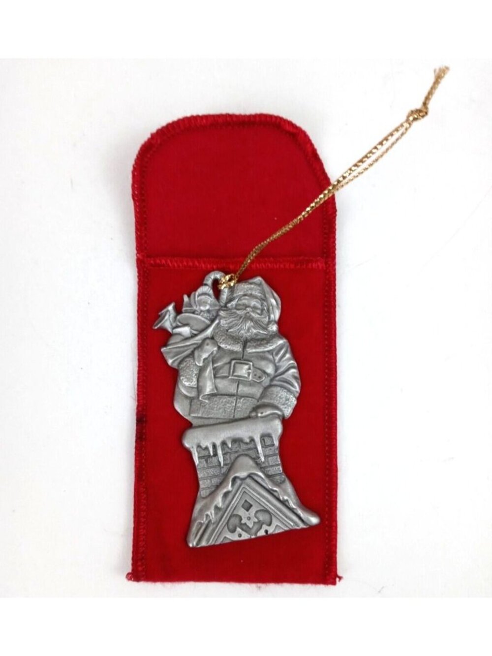 Vintage 1994 Avon Pewter Collectible Santa's Arrival Ornament In Soft Pouch